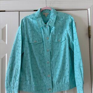 Women's Appleseed's Eyelet Turquoise jacket NWOT Large